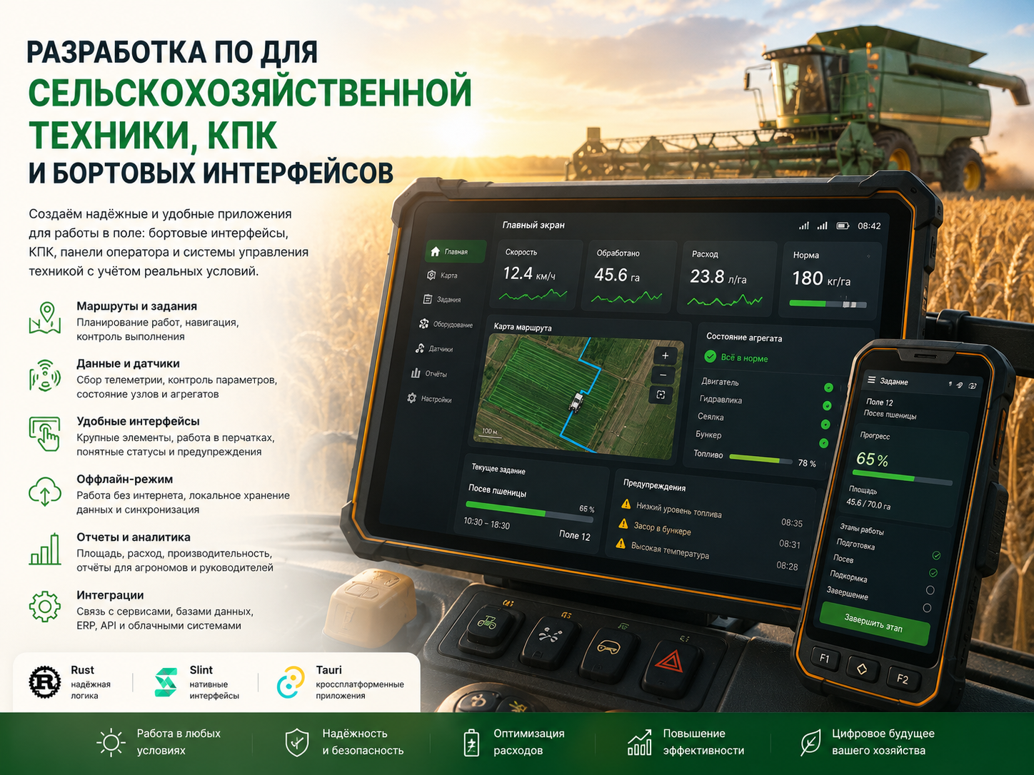 Разработка ПО для сельскохозяйственной техники, КПК и бортовых интерфейсов