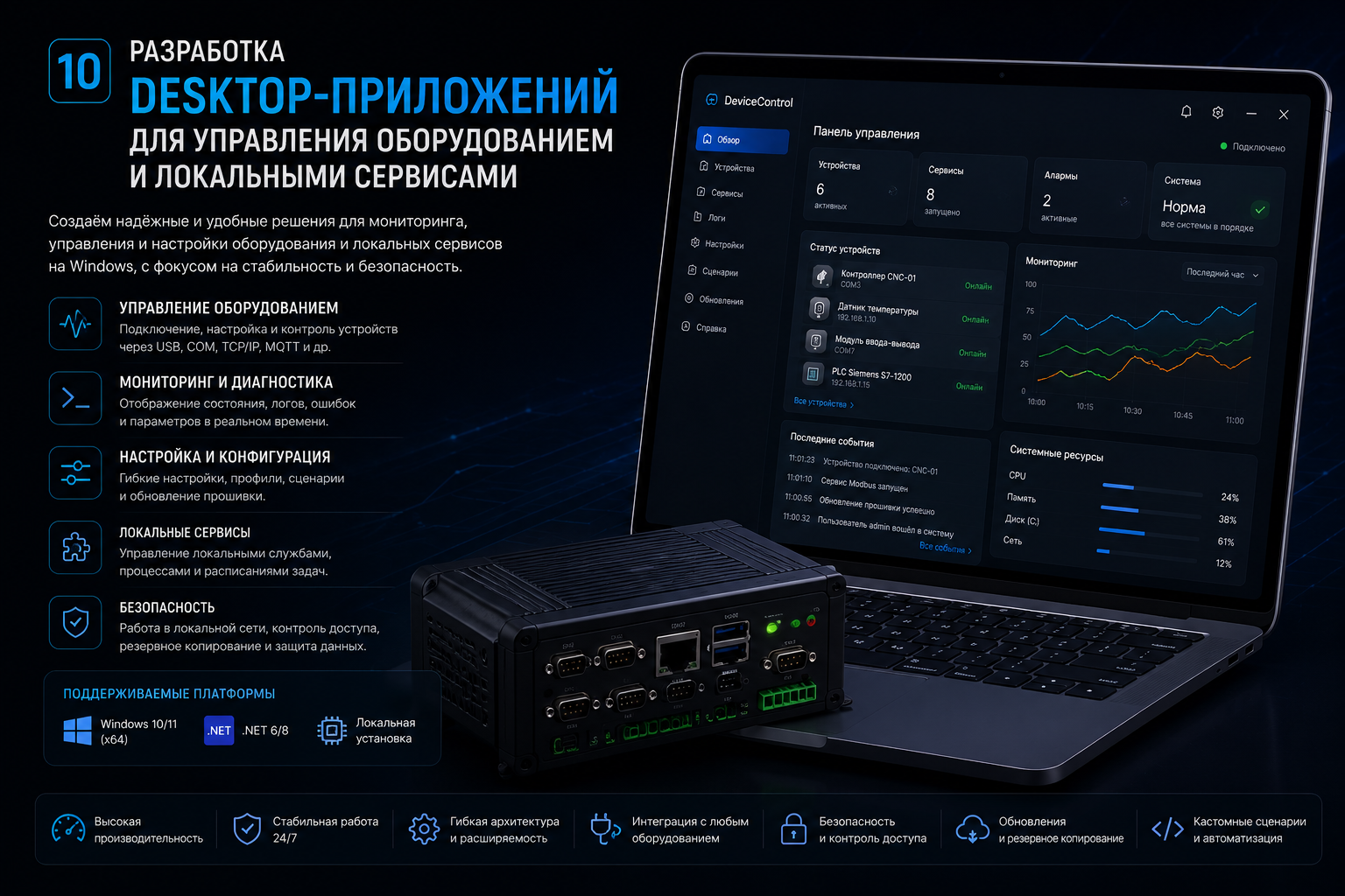 Разработка desktop-приложений для управления оборудованием и локальными сервисами