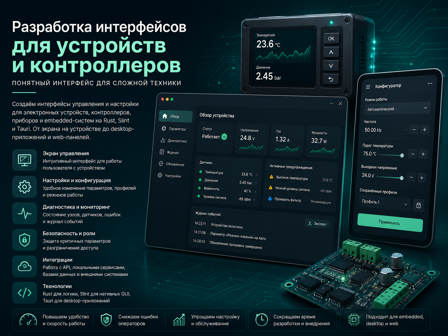 Разработка интерфейсов для электронных устройств и контроллеров